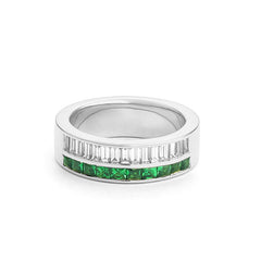 Facet Halbgefasster 18 K Weissgold Tsavorit Memoire Ring