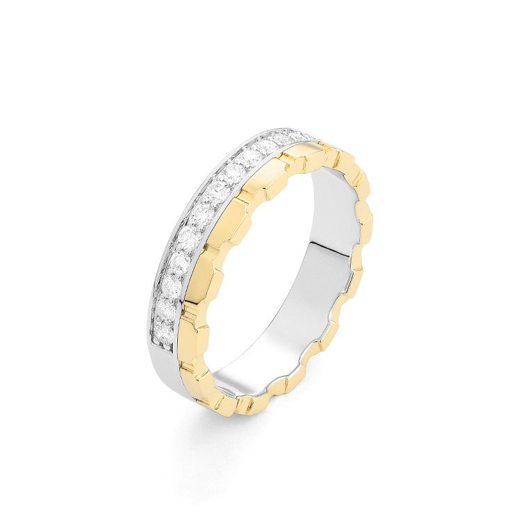 Facet Cnc Ring halbgefasster Memoirering in 750/18 Karat Weissgold & Gelbgold