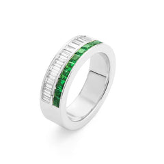 Facet Halbgefasster 18 K Weissgold Tsavorit Memoire Ring