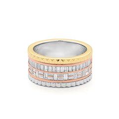 Bague à facettes Cnc semi-sertie avec diamants tricolores 750/18 carats