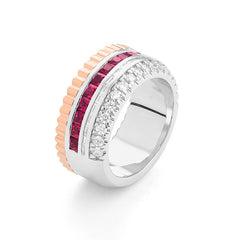 Bague d'éternité en or bicolore 750/18 carats avec rubis semi-serti.