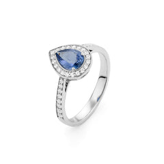 Bague saphir facetté et diamants en or blanc 750/18 carats