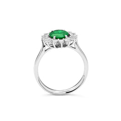 Bague émeraude à facettes en or blanc 750/18 carats avec diamants