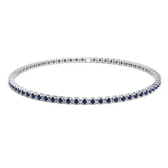 Bracelet tennis élastique à facettes avec pierres précieuses saphir en or blanc 750/18 carats