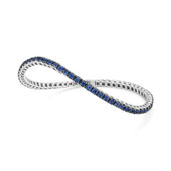 Bracelet tennis élastique à facettes avec pierres précieuses saphir en or blanc 750/18 carats