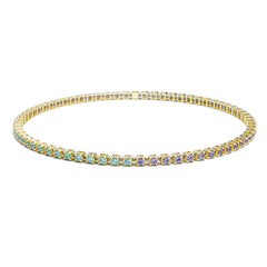 Bracelet tennis élastique à facettes avec pierres précieuses topaze en or jaune 750/18 carats