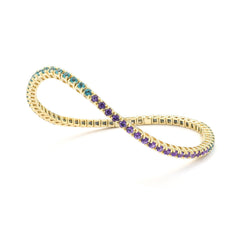 Bracelet tennis élastique à facettes avec pierres précieuses topaze en or jaune 750/18 carats