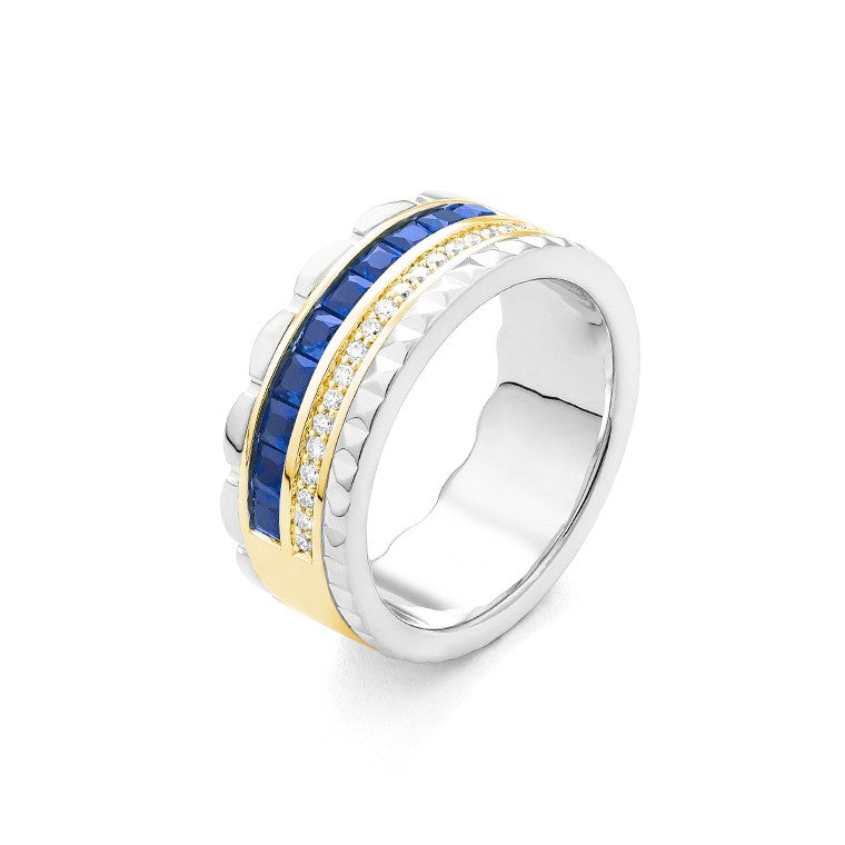 Facet Halbgefasster 18 K Weiss- & Gelbgold Memoire Ring mit Diamanten