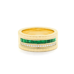 Bague mémoire semi-sertie à facettes Cnc Ring avec tsavorite en or jaune 18 carats 750