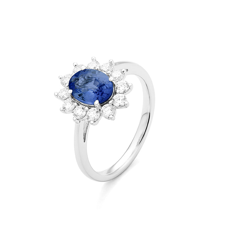 Facet Colors Saphir Ring in 750/18 Karat Weissgold mit Diamant