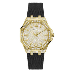 Montre GUESS Shimmer Goldig pour femme avec bracelet en silicone noir - GW0408L2