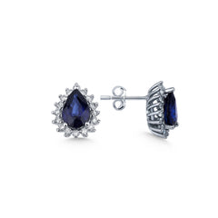 boucles d'oreilles en or blanc avec diamants et saphir - KP0000495