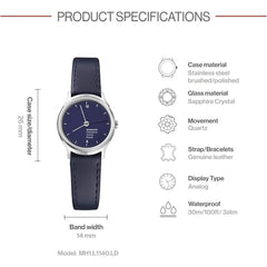 Montre femme Mondaine en cuir bleu, 26 MM - MH1.L1140.LD