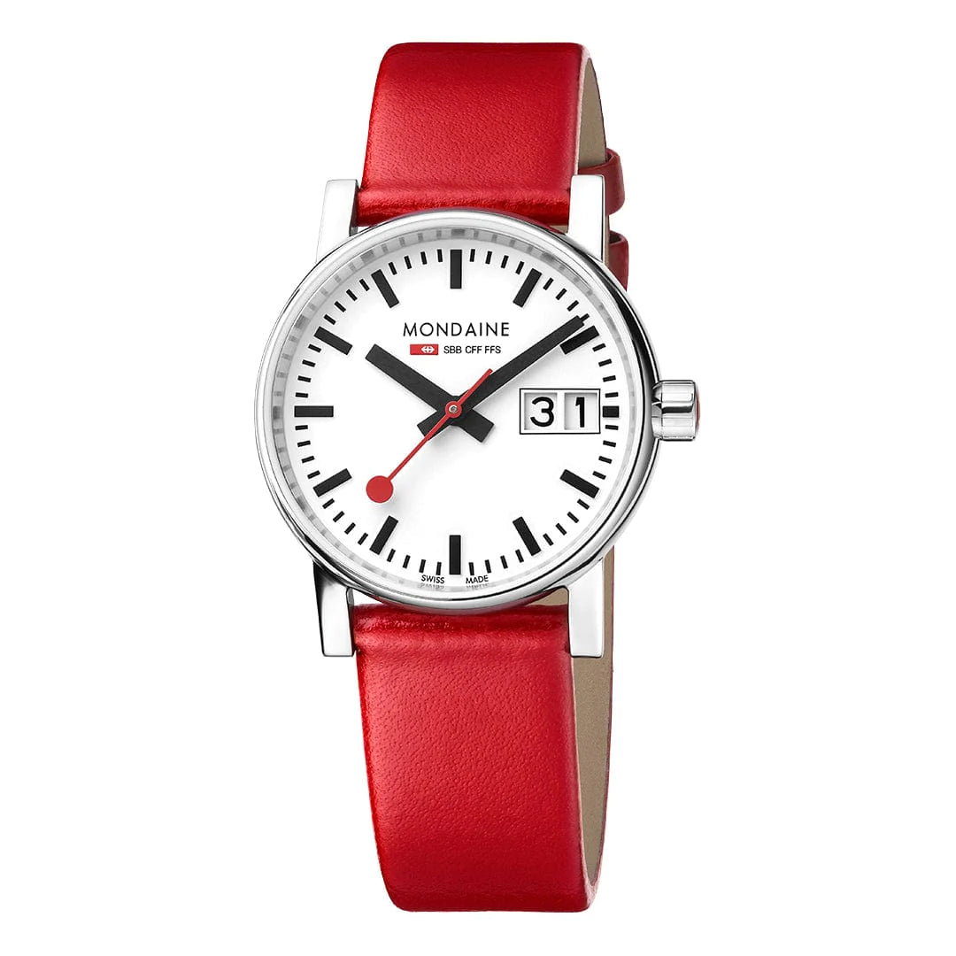 Mondaine EVO2 Quarz Damenuhr aus Rotes Leder, 30 MM - MSE.30210.LCV