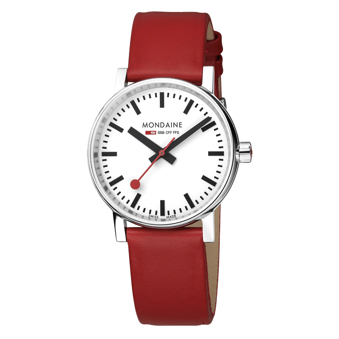 Mondaine EVO2 Quarz Herrenuhr aus Rotes Lederband, 35 MM - MSE.35110.LCV