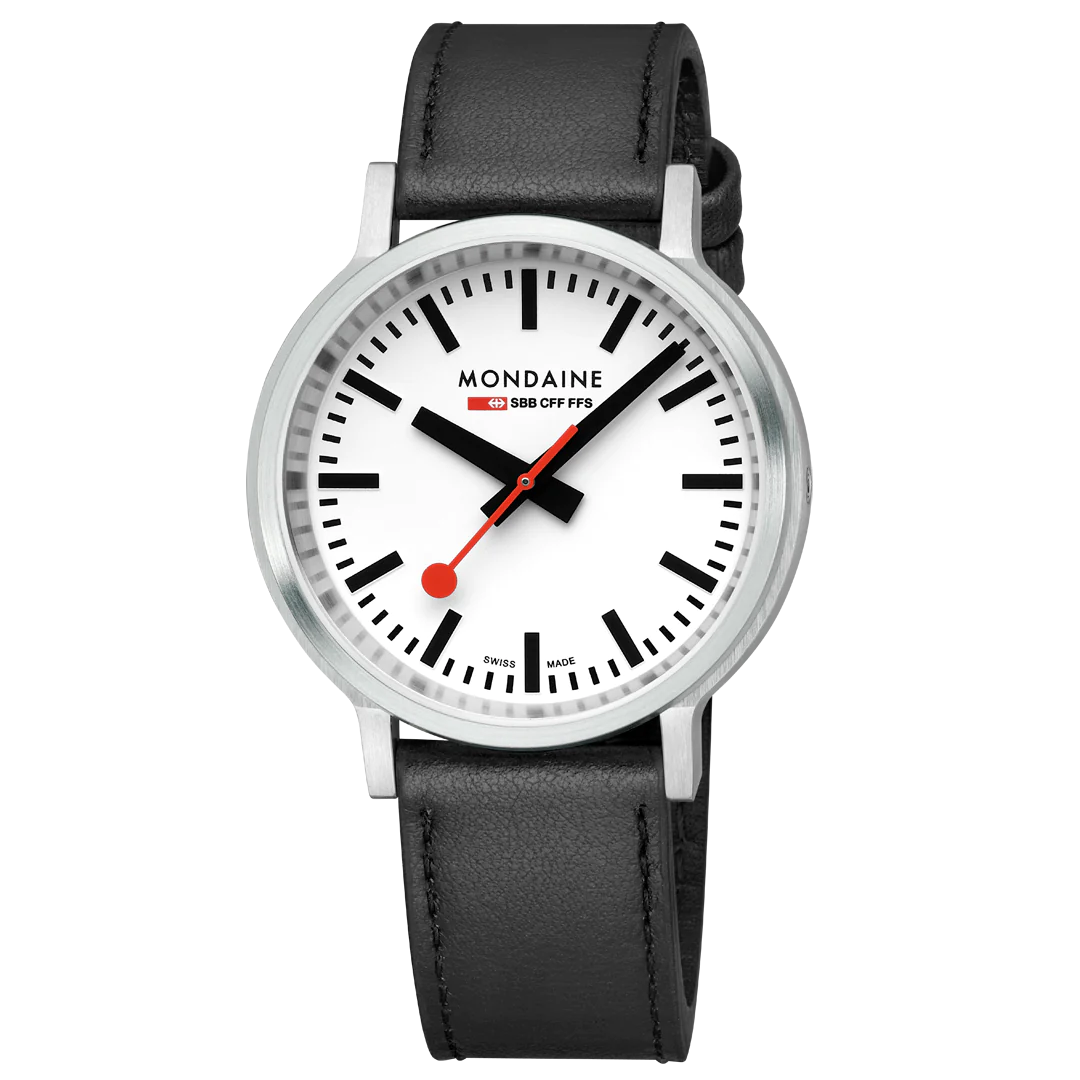Mondaine Stop2Go Herrenuhr aus Schwarzes Leder, 41 MM - MST.4101B.LBV.2SE