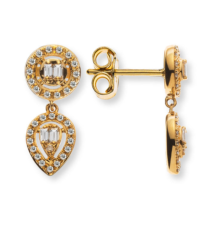 Ohrhänger Gelbgold 750 mit Baguette und Brillanten