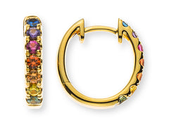 Boucles d'oreilles à charnière "Arc-en-ciel" en or jaune 750 avec 14 saphirs ronds 0,63ct.