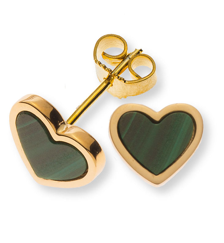Ohrstecker 750 Gelbgold mit 2 Malachitherzen