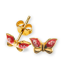 Ohrstecker Schmetterling Gelbgold 750 rot weiss emailliert