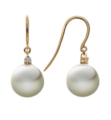 Ohrhaenger Gelbgold 750 mit Perlen und 2 Brillanten 0.05ct. H-SI
