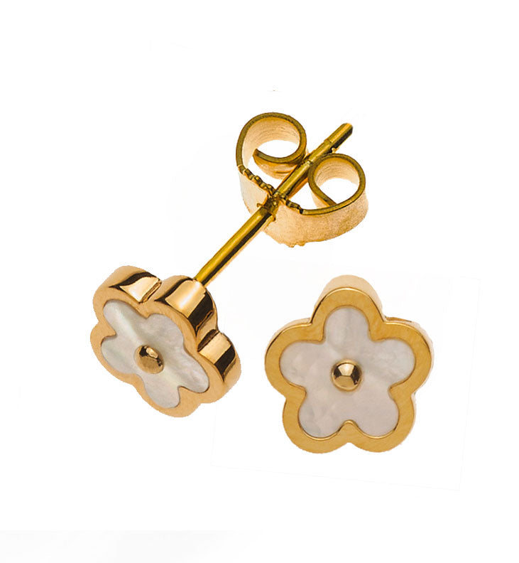 Ohrringe Gelbgold 375 mit Perlmutt in Blumenform