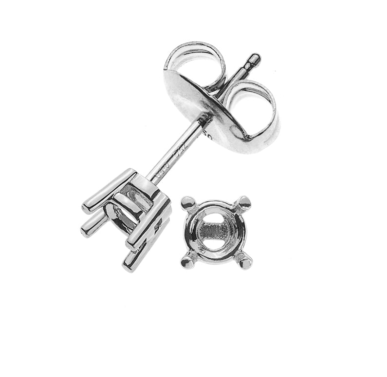 Ohrstecker Solitär-Rohling 4-Griff-Fassung Weissgold 750
