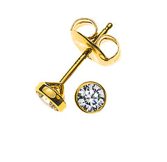 Solitär Ohrstecker Gelbgold 750 mit Zargen Fassung 0.10ct. Brillanten