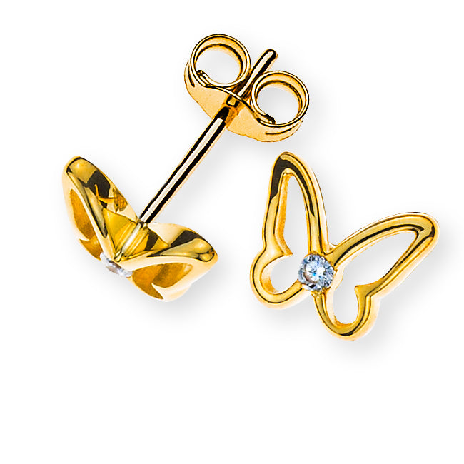 Ohrstecker Schmetterling Weiss Zirkonia Gelbgold 375