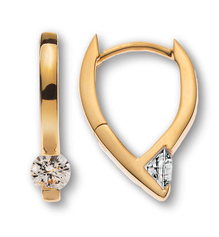 Kreolen Oval Gelbgold 375 mit 2 weissen Zirkonias