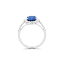 Facet 18K Weissgold Damenring mit Blauer Saphir