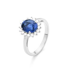 Facet 18K Weissgold Damenring mit Blauer Saphir