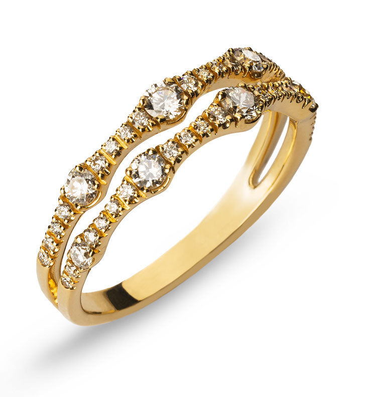 Ring Gelbgold 750 zweireihig offen mit 44 Brillanten 0,51 ct.