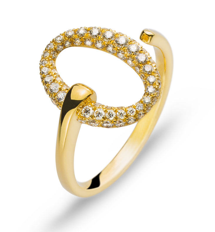 Ring Gelbgold 750 offen mit rundem Kopf und 75 Brillanten 0,50 ct.