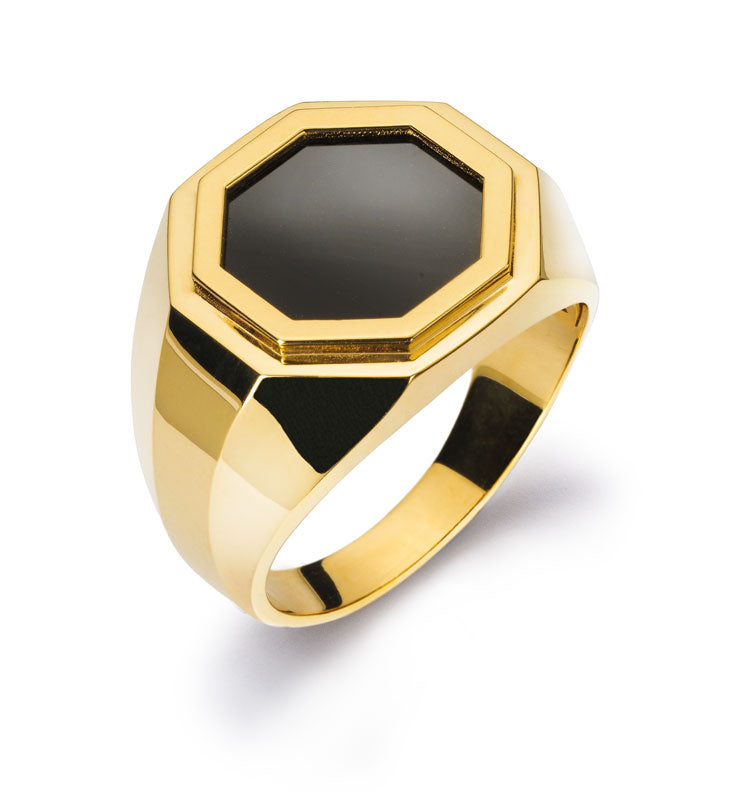 Herrenring Gelbgold 750 mit oktogonaler Onyx-Platte