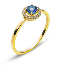 Ring Gelbgold 750 mit rundem Saphir und Brillanten