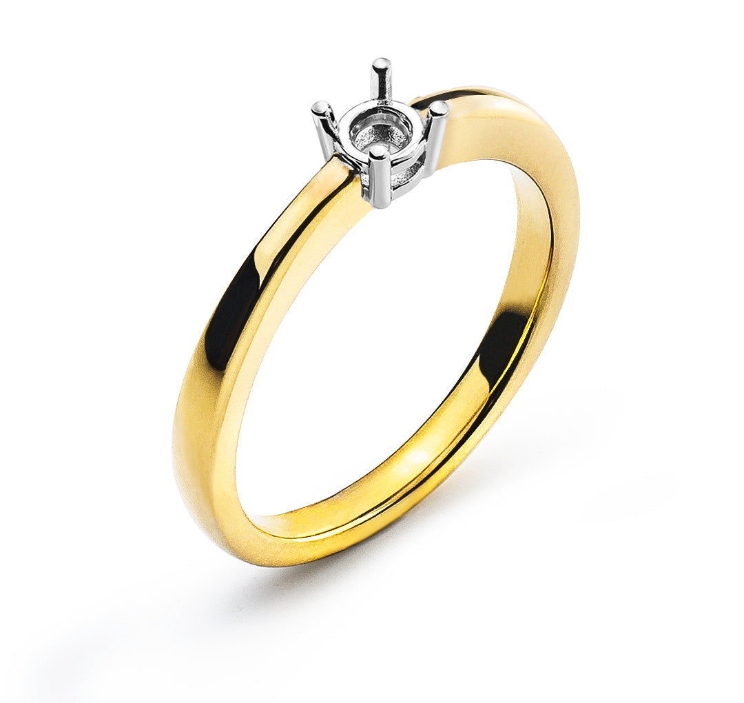Solitär-Ring Rohling 4-Griff Bicolor 750 für 0.20 ct.