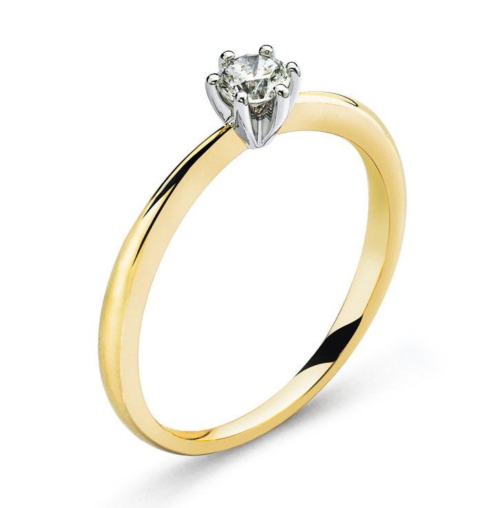 Solitär Ring Bicolor 750 mit 6-Griff-Fassung H SI 0.25ct.