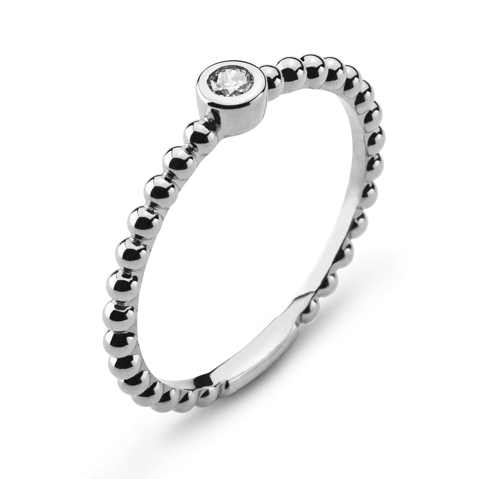 Solitär Ring Kugeli Zargenfassung Weissgold 750 Diamant 0,07 ct.