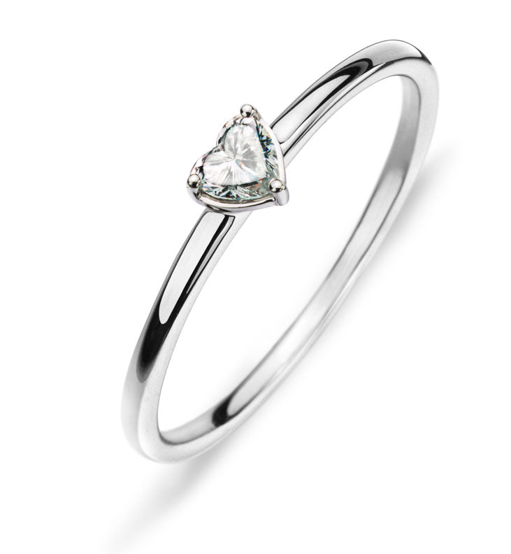 Solitär Ring Weissgold 750 Herz-Diamant 0.16ct H SI
