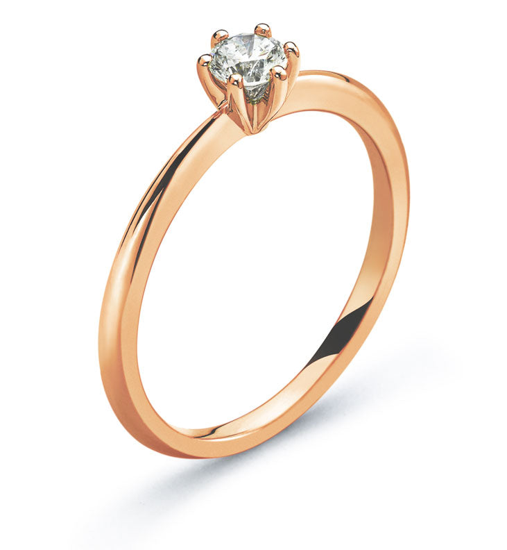Solitär Ring 6-Griff Fassung Rotgold 750 H/SI 0.25ct.
