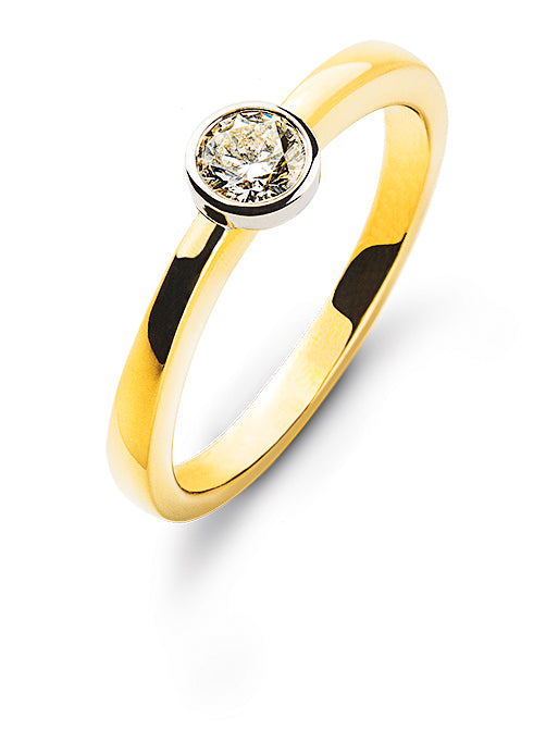 Solitär Ring Bicolor 750 Zargen Diamant 0,10 ct.
