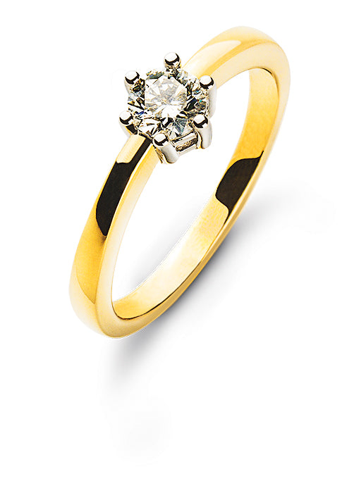 Solitär Ring Bicolor 750 mit 6-Griff-Fassung H SI 0.33ct.