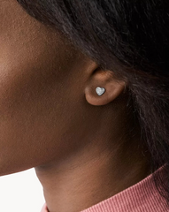 Boucles d'oreilles à tige en forme de cœur fossile en argent - JF03944040