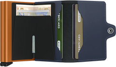 Portefeuille Secrid Twinwallet Matte Night Blue & Orange avec gravure - TM-Night Blue & Orange