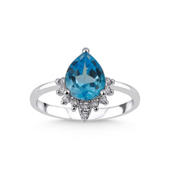 bague en or blanc avec diamants et topaze bleue - YZ0002374