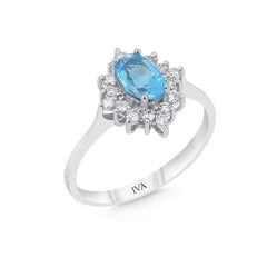 Weissgold-Ring mit Diamanten und Blautopas - YZ0002586