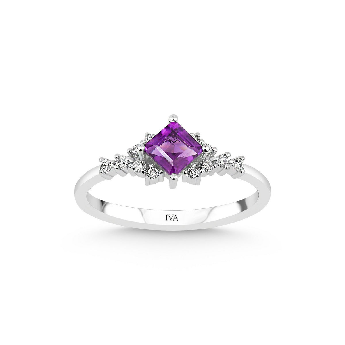 Weissgold-Ring mit Diamanten und Amethyst - YZ00023688