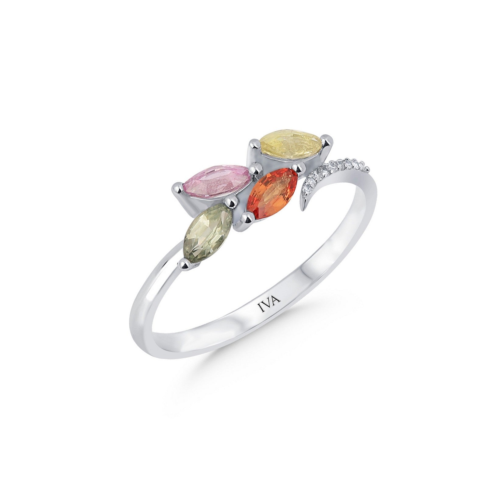 Weissgold-Ring mit Diamanten und Saphir - YZ0002889