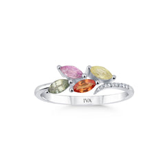 Weissgold-Ring mit Diamanten und Saphir - YZ0002889